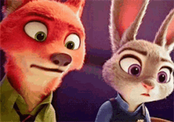 Nick Wilde & Judy Hopps Looking Awkwardly In Something GIF