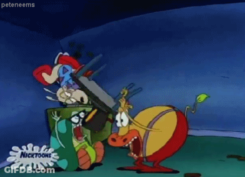 Nickelodeon Cartoon Character Next To Trash Can GIF