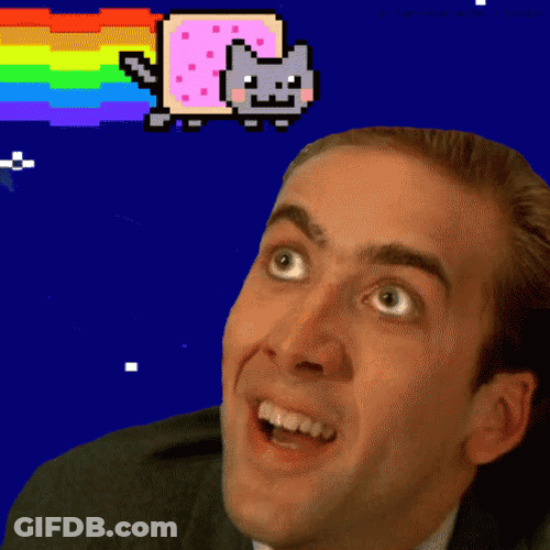 Nicolas Cage Nyan Cat Rainbow Trail Meme GIF