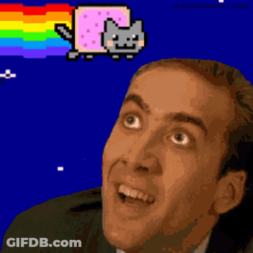 Nicolas Cage Watching Flying Nyan Cat GIF