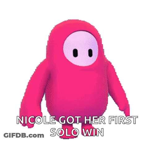 Nicole Got Her First Solo Win Written On A Pink Cartoon GIF