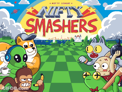 Nifty Smashers Game Cover With Cartoon Characters GIF