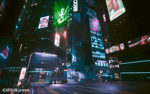 Night City Street With Seoc Building GIF