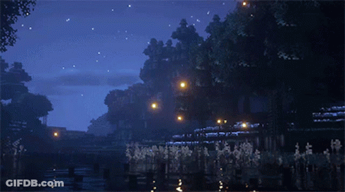 Night River With Trees And Lights GIF