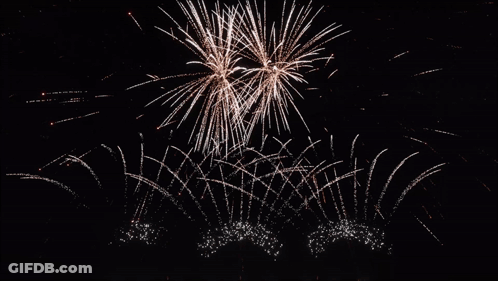 Night Sky Fireworks With Sun Shining GIF