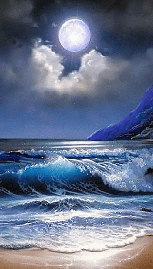 Night Sky Ocean Waves GIF