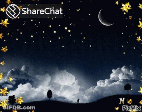 Night Sky With Crescent Moon And Stars GIF