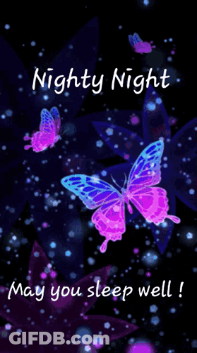 Nighty Night Greeting Card With Purple Butterflies GIF
