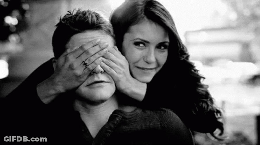 Nina Dobrev Gives Hug From Behind GIF