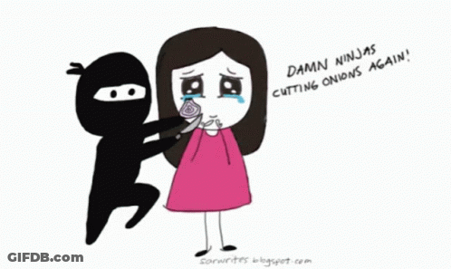 Ninja Cutting Onion On Girl's Face GIF