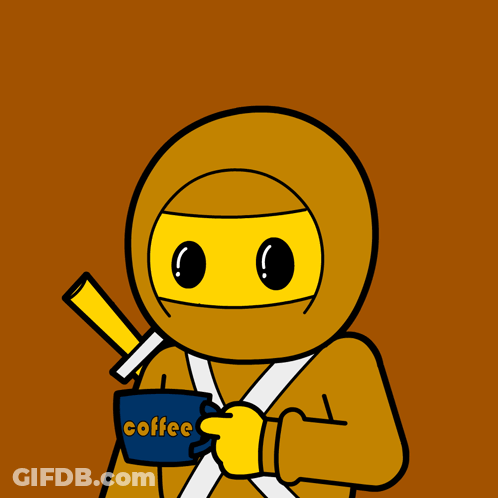 Ninja Drinking Coffee From Blue Cup GIF