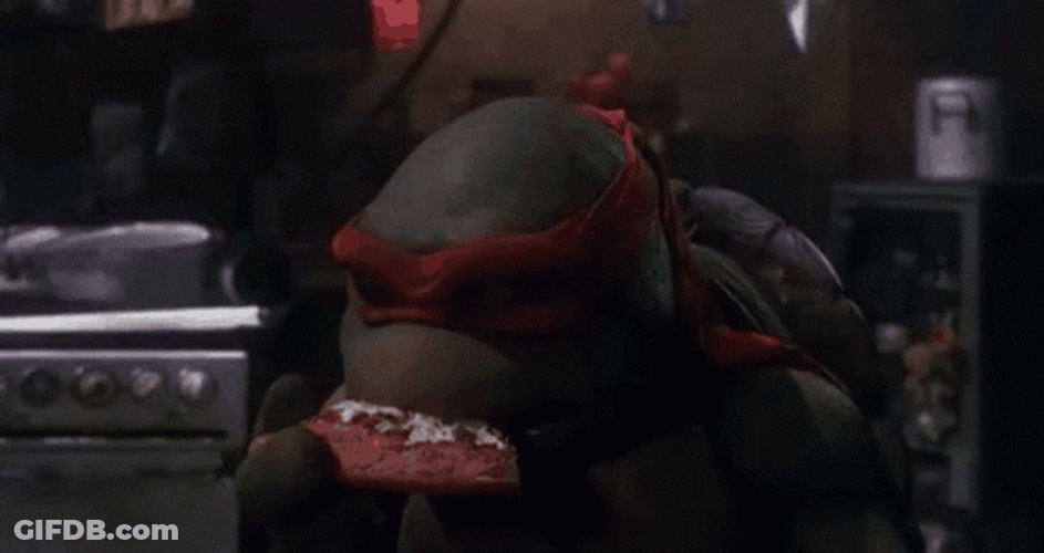 Ninja Turtle Cheese Pull Pizza Time GIF