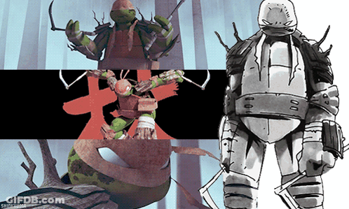 Ninja Turtles Collage With Samurai Text GIF