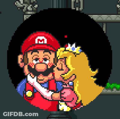 Nintendo Super Mario And Princess Peach In Love Kiss GIF