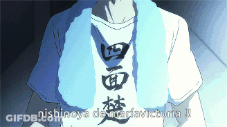 Nishinoya De Mariavictoria Is Written On A Blue Shirt GIF