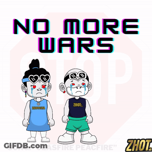 No More Wars Poster With Two Cartoon Characters GIF