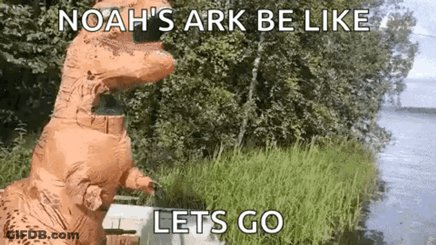 Noah's Ark Dinosaur Tumbling Meme GIF