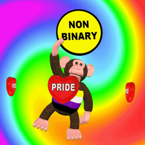 Non-Binary Rotating Monkey Hearts GIF