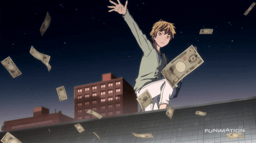 Noragami Yukine Throwing Money At Roof GIF