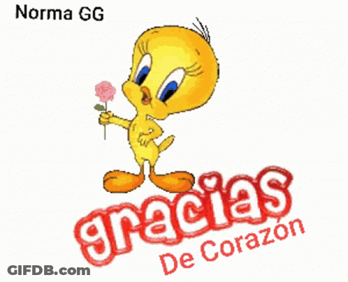 Norma Gg Tweety Holding A Rose With Gracias De Corazon GIF