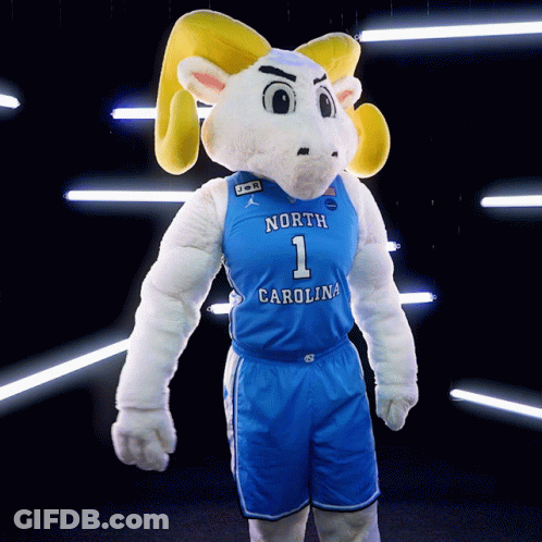North Carolina Mascot In Blue Jersey With Number 1 GIF