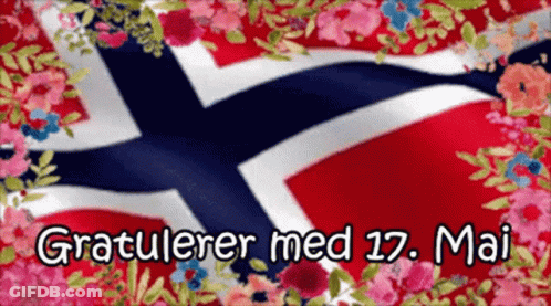Norwegian Flag Surrounded By Flowers GIF