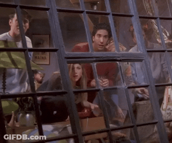 Nosy Friends Characters Looking Through Window GIF