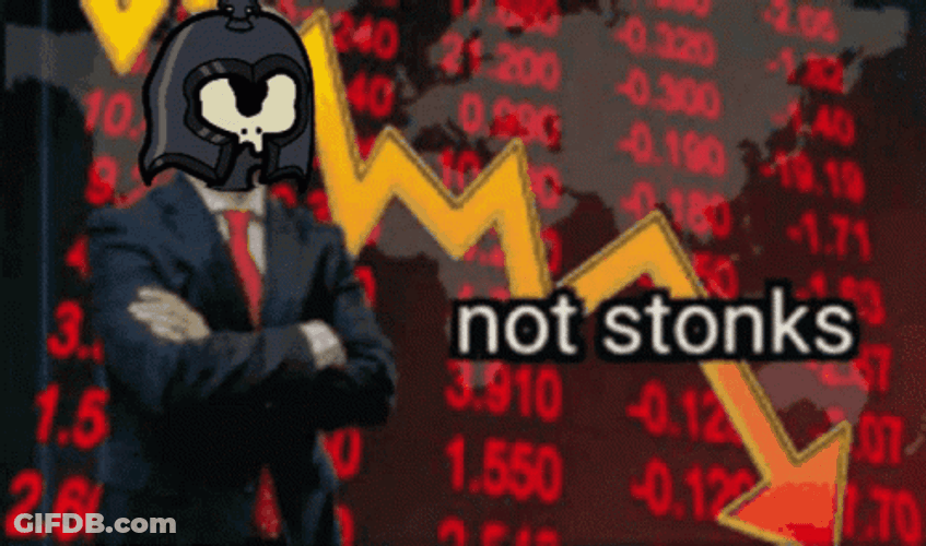 Not Stonks Human With Fudbuddies Character Head GIF
