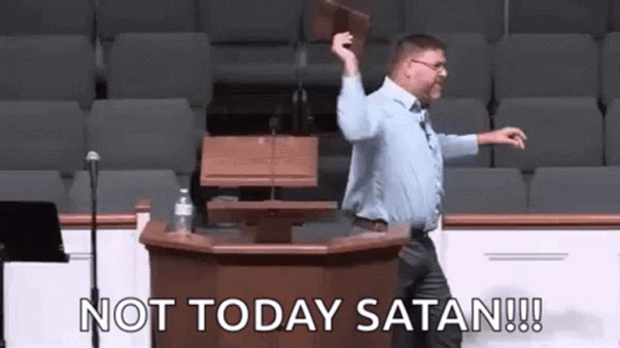 Not Today Satan Preacher Whipping Bible GIF