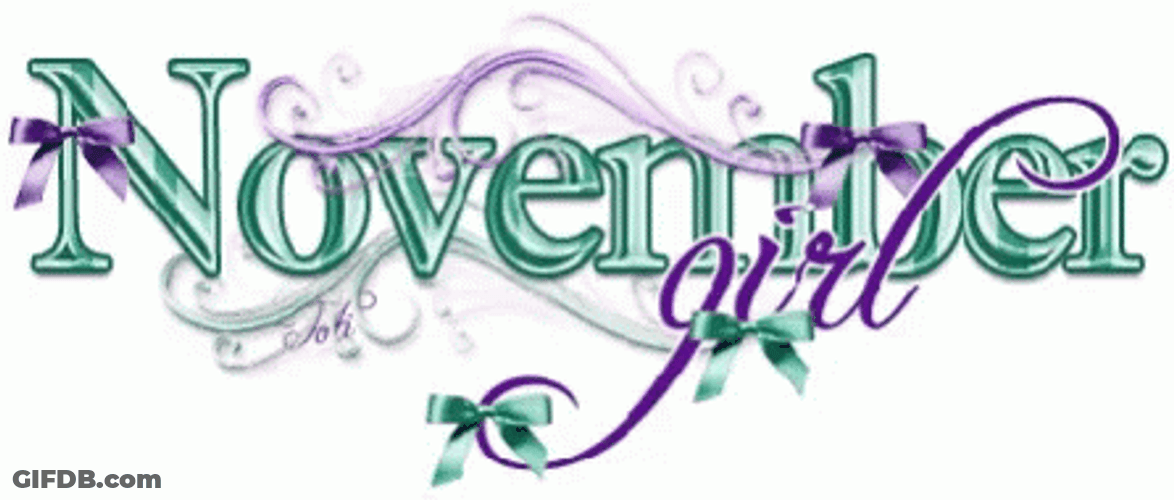 November Girl Animated Text Art Green Purple Ribbons GIF