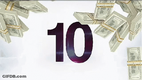 Number 10 Surrounded By Stacks Of US Dollars GIF
