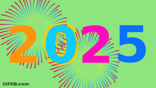Number 2025 Surrounded By Fireworks On Yellow Background GIF