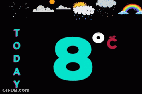 Number 8 With Clouds Rain And Rainbow GIF
