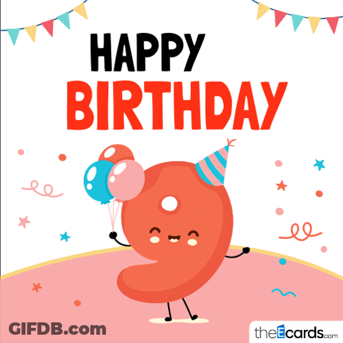 Number Nine Holding Balloon Birthday Card GIF