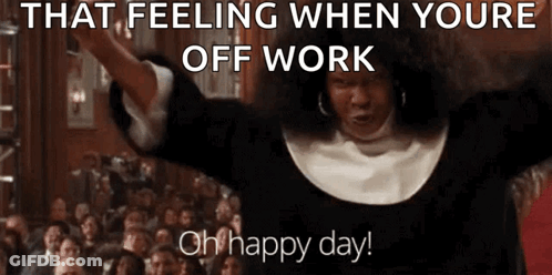 Nun Arms In Air Saying That Feeling When Youre Off Work Oh Happy Day GIF