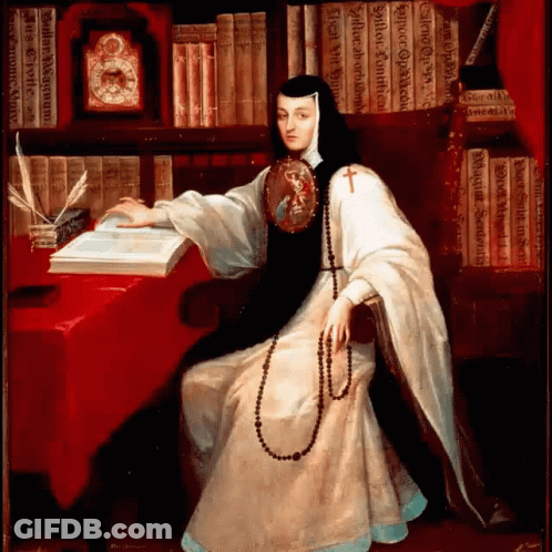 Nun Sitting At Table With Book And Clock GIF