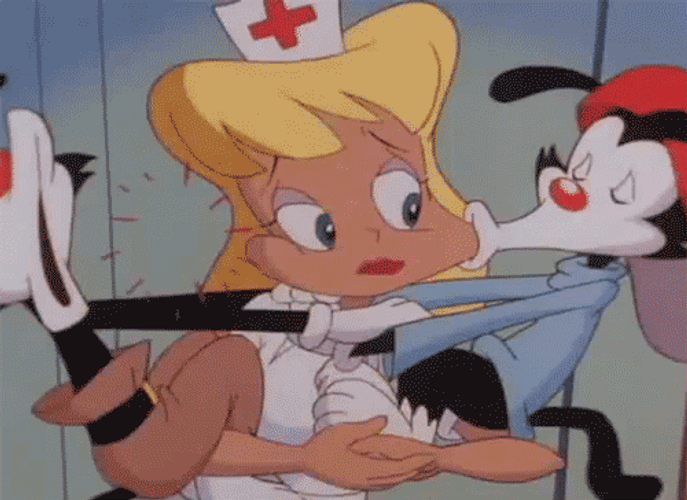 Nurse And Animals Cartoon Smooch GIF