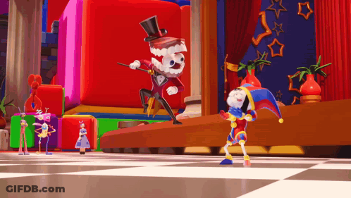 Nutcracker And Jester Dancing On Checkered Floor GIF