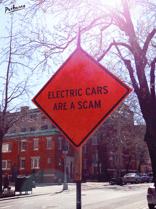 Nwo Electric Cars Are Scam Road Sign GIF