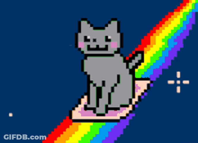 Nyan Cat Riding Carpet In Rainbow GIF