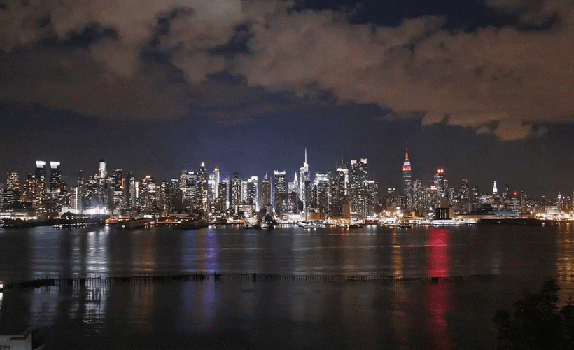 NYC River Night Skyline GIF