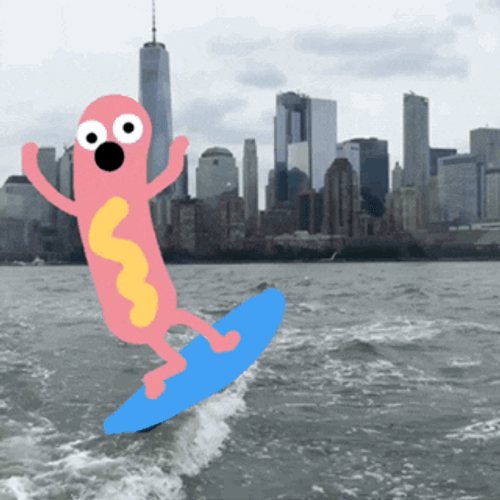 NYC Surfing Hotdog Doodle GIF