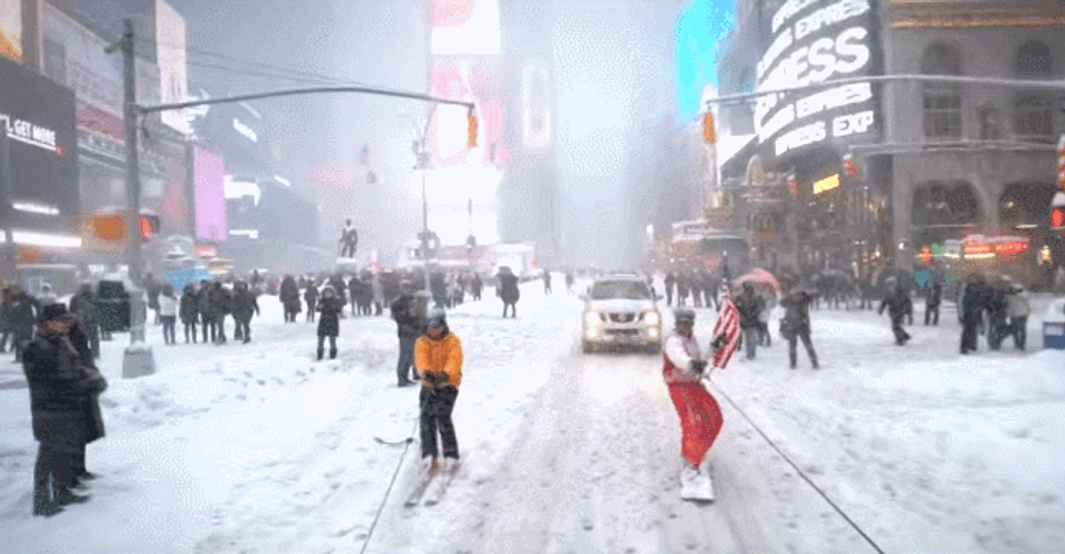 NYC Times Square Snowboarding GIF