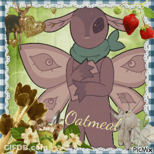 Oatmeal Character With Flowers And Strawberries GIF