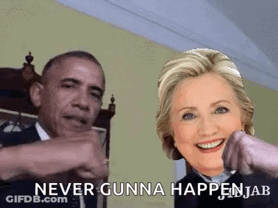 Obama And Clinton Pointing Never Gonna Happen GIF