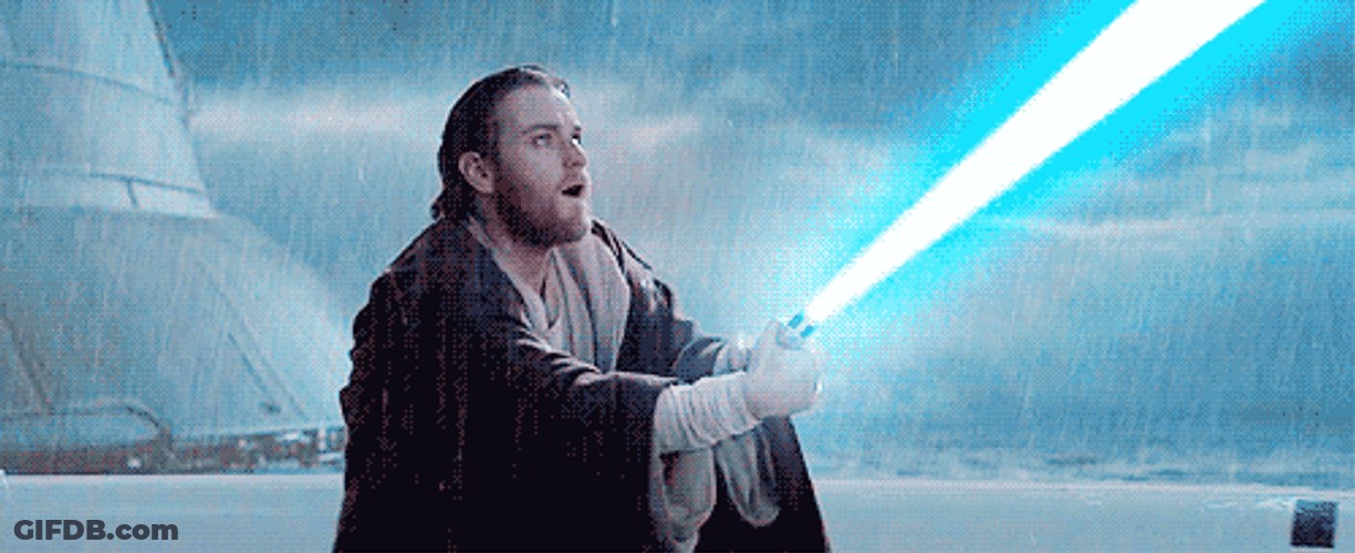 Obi Wan Lightsaber Ready To Strike The Enemy GIF