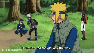 Obito Showed The Old Lady The Way In A Cartoon Scene GIF
