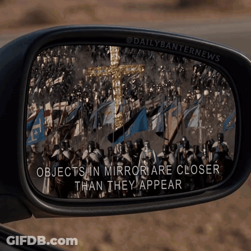 Objects In Mirror Are Closer Than They Appear On A Car Rear View Mirror GIF