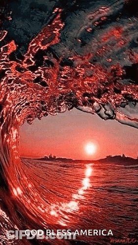 Ocean Wave Sunset God Bless America GIF