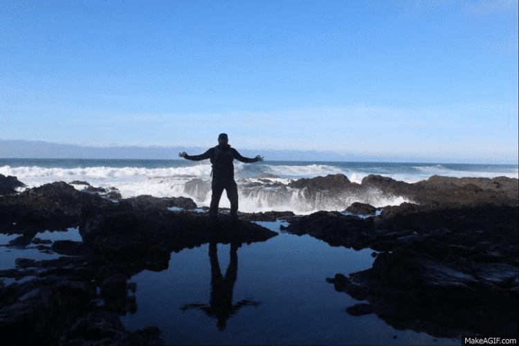 Ocean Wave Wet Man Standing GIF